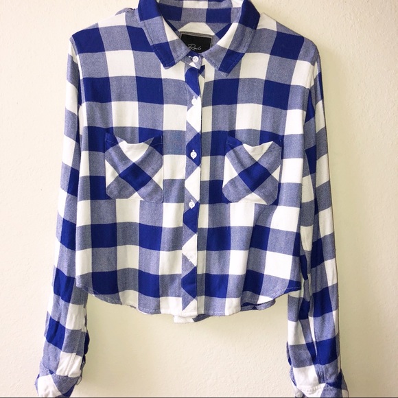 Rails Tops - Rails Blue Plaid Cropped Flannel Top Medium F6